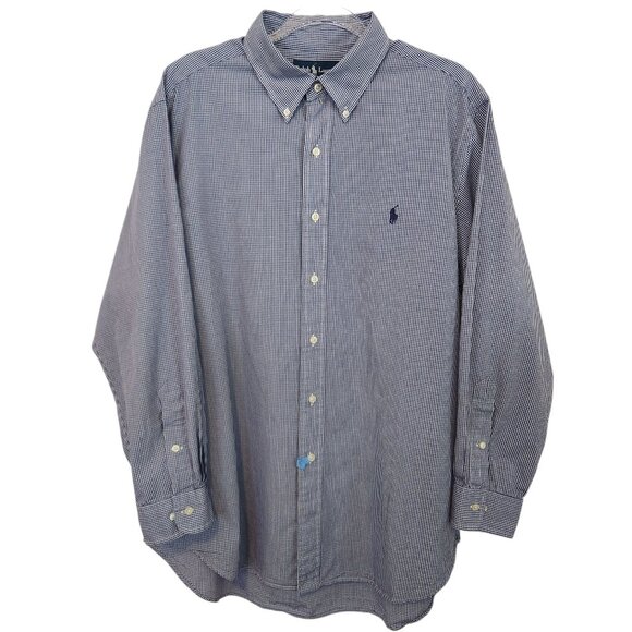 Ralph Lauren Shirt Mens size 17 32/32 Blue Gingham Check Classic Fit Button Down - Picture 1 of 12